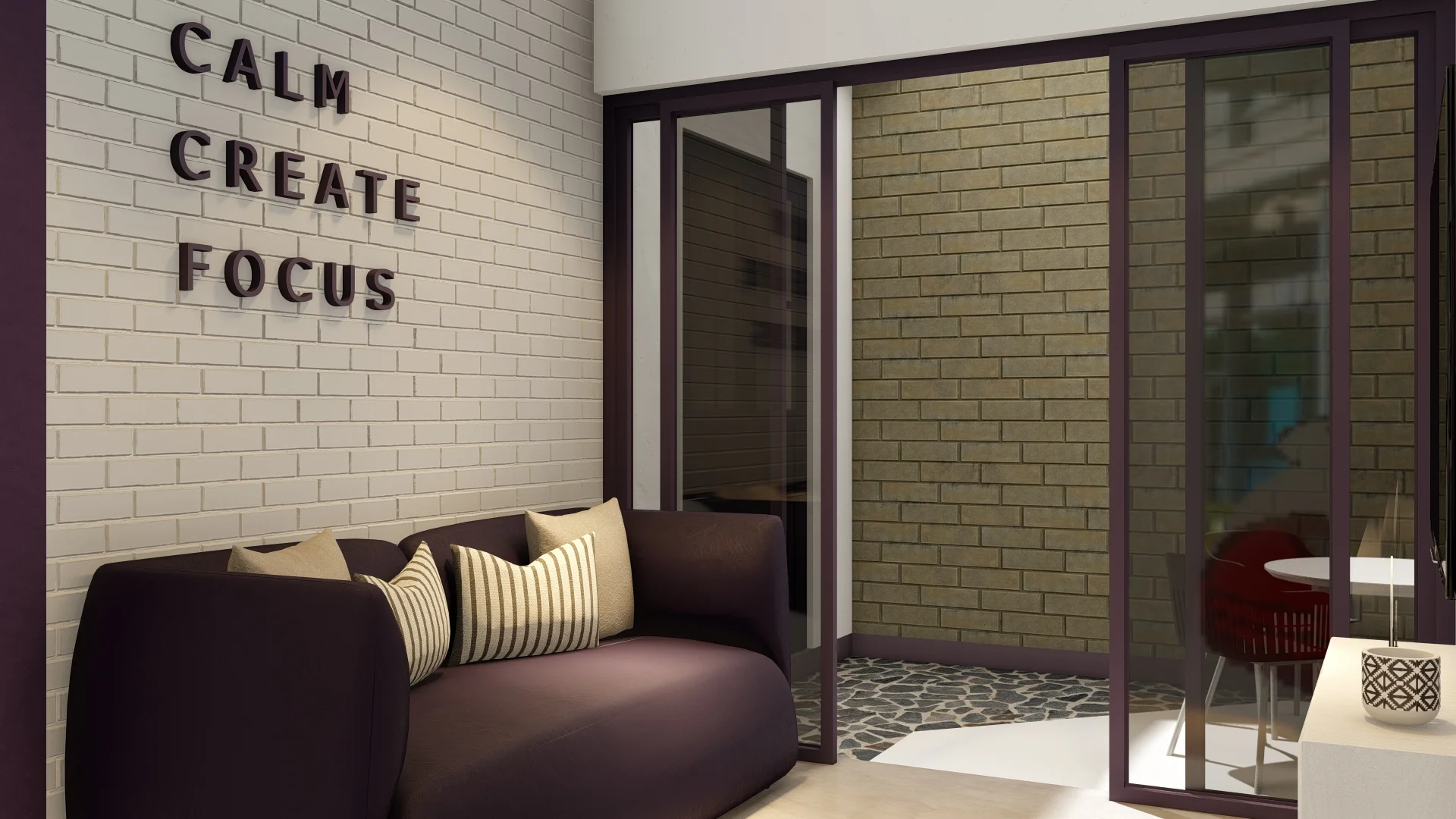 Office Interior Design, Sri Lanka, Colombo, Home to office conversion, Purple and white theme, relaxing area angle 5